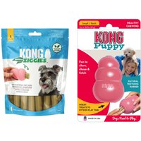 KONG Puppy Jouet pour chiot - KONG Größe S, pink + KONG Ziggies Enhanced Puppy S (198 g)