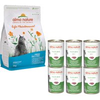 Blandade provpack: Almo Nature torr- och våtfoder - 2 kg Holistic Oily Fish & Rice + 6 x 140 g Classic Tonfisk från Stilla havet