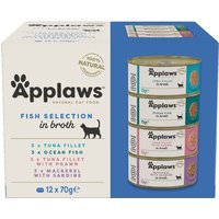 12x70g Applaws Adult sélection au poisson en bouillon nourriture humide pour chat