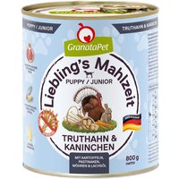 12x800g GranataPet Liebling's Mahlzeit Junior dinde, lapin - Pâtée pour chien
