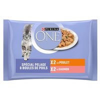Lot PURINA ONE pour chat - 12 x 85 g Pelage & Boules de Poils - poulet, saumon