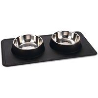 Gamelle double Karlie Dex avec support en silicone pour chien - capacité : 2 X 350 mL, 14 cm de diamètre, noir