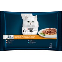4x85g Gourmet Perle aiguillettes de dinde, thon, canard, agneau - Pâtée pour chat
