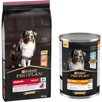 16kg Medium Adult Sensitive Skin PURINA PRO PLAN croquettes pour chien + 12x400g boîtes offertes !