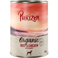 Confezione prova! Purizon Crocchette, Alimenti umidi e Snack per cane - 400 g umidio Organic Manzo & Pollo con Carote