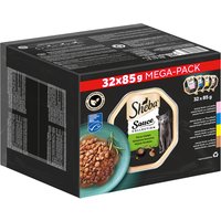 Lot mixte Sheba 32 x 85 g pour chat - Sauce Lover (saumon, thon, poulet, canard)