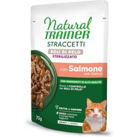 28x70g Natural Trainer Straccetti Hairball Sterilised filets en sauce saumon pâtée pour chat