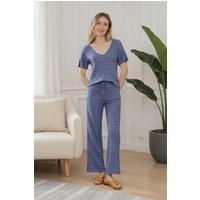 MODISHION Women's 2 Piece Knitted Casual Loungewear Set in Blue | Size: 2XL