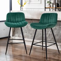 Living and Home 2PCS Green Flannel Upholstered Bar Stools
