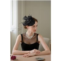 MODISHION Women's Vintage Fashion Imitation Linen Top Hat Fascinator in Black