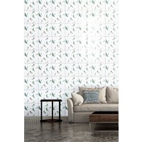 Living and Home 10pcs Self-Adhesive Green Leaf PVC Wallpapers, 40x40cm in White | Size: 40x40 cm