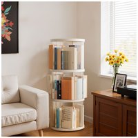 Living and Home 360-Degree Plastic Rotating Bookshelf Movable Spinning Bookcase in White | Size: Medium