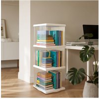 Living and Home 360-Degree Rolling Plastic Rotating Bookshelf Movable Spinning Bookcase in White