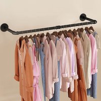 Living and Home Wall-mounted Industrial Style Clothes Rail Garment Rack in Black | Size: Medium