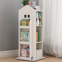 Living and Home House Frame Rotating Bookshelf Storage Rack in White