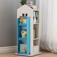 Living and Home House Frame Rotating Bookshelf Storage Rack in Blue