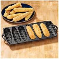 Living and Home 7-Slot 2-Handled Cast Iron Corn Bread Pan Skillet Frying Pan Cookware in Black