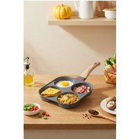 Living and Home Non-stick 4-hole Egg Frying Pan Compatible with Induction Cookers, Gas Stoves in Grey