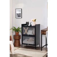 Living and Home Black Steel File Cabinet with Transparent Flip-Up Door
