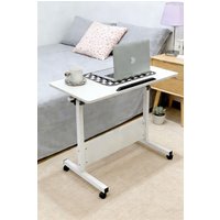 Living and Home Height Adjustable Mobile Table with Wheels in White