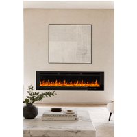 Recessed/Wall Mounted Electric Fireplace Adjustable Flame with Remote in Black