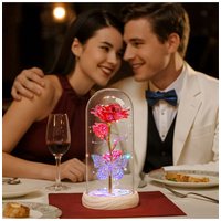 Living and Home Eternal Butterfly Rose in Glass Dome with Wooden Base & LED Lighting for Gifts in Red