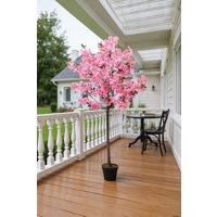 1.8m Artificial Cherry Blossom Tree Realistic Pink Fabric Flowers Spring Decor in Green