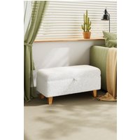 Living and Home Teddy Fleece Upholstered Storage Ottoman in White | Size: Large