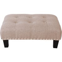 Living and Home Vintage Button-tufted Rectangular Linen Footstool in Khaki