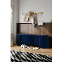 H&O Direct Blue Velvet Storage Bench in Dark Blue