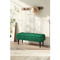 Velvet Upholstered Storage Bench Blue Buttons