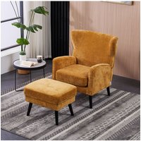 Living and Home Chenille Armchair with Footstool in Yellow