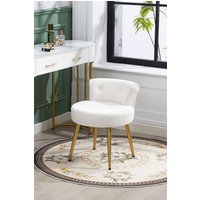 Living and Home Teddy Fleece Dressing Table Stool with Iron Legs in White