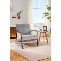 Living and Home Corduroy Armchair with Rattan Armrest in Grey