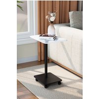 Living and Home Modern Minimalist C Shaped Side Table with Lockable Wheels in Off-White
