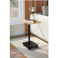 Living and Home Modern Minimalist C Shaped Side Table with Lockable Wheels in Light Oak