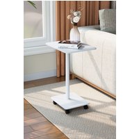 Living and Home Modern Minimalist C Shaped Side Table with Lockable Wheels in White