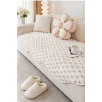 Living and Home Non-Slip Faux Plush Sofa Protector in White | Size: Extra Large