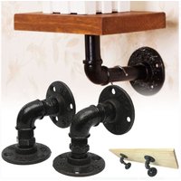 Living and Home 2pcs 7/9/13cm Industrial Style Iron Pipe Shelf Brackets in Black | Size: Medium
