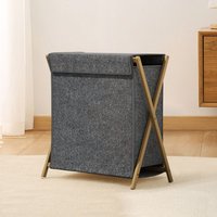 Living and Home 72/90L Lanudry Basket Lanudry Hamper with Bamboo Frame in Mid Grey | Size: Large