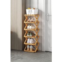 Living and Home 9/8/7/6 Tier Bamboo Folding Shoe Rack Shoe Storage Organiser in Light Brown | Size: Small