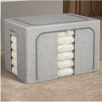 Living and Home Metal Frame Fabric Storage Box Clothes Organizer with Window in Pale Grey | Size: XL