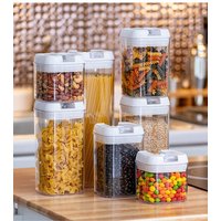 Living and Home 7Pcs Airtight Food Dry Grain Cereal Storage Containers 6.9L with Clasp Lids (0.5*2+0.8*2+1.2*2+1.9L) in White