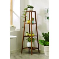 Living and Home 4/3/2 tier Vintage Indoor Plant Stand Solid Wood Display Shelf Potted Rack in Walnut | Size: XL