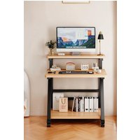 Living and Home 3-Tier Computer Desk with Wheels in Light Brown
