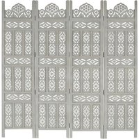 Berkfield Home Hand carved 4-Panel Room Divider Grey 160x165 cm Solid Mango Wood