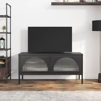 Berkfield Home TV Cabinet Black 105x35x50 cm Glass & Steel | Size: 105 x 35 x 50 cm
