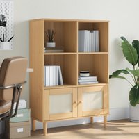 Berkfield Home Bookcase SENJA Rattan Look Brown 90x35x130 cm Solid Wood Pine | Size: 90 x 35 x 130 cm