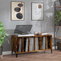 Berkfield Home Record Cabinet Smoked Oak 100x38x48 cm Engineered Wood in Brown | Size: 100 x 38 x 48 cm