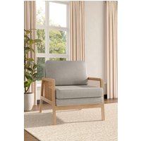 H&O Direct Stylish Wooden Armchair with Natural Rattan